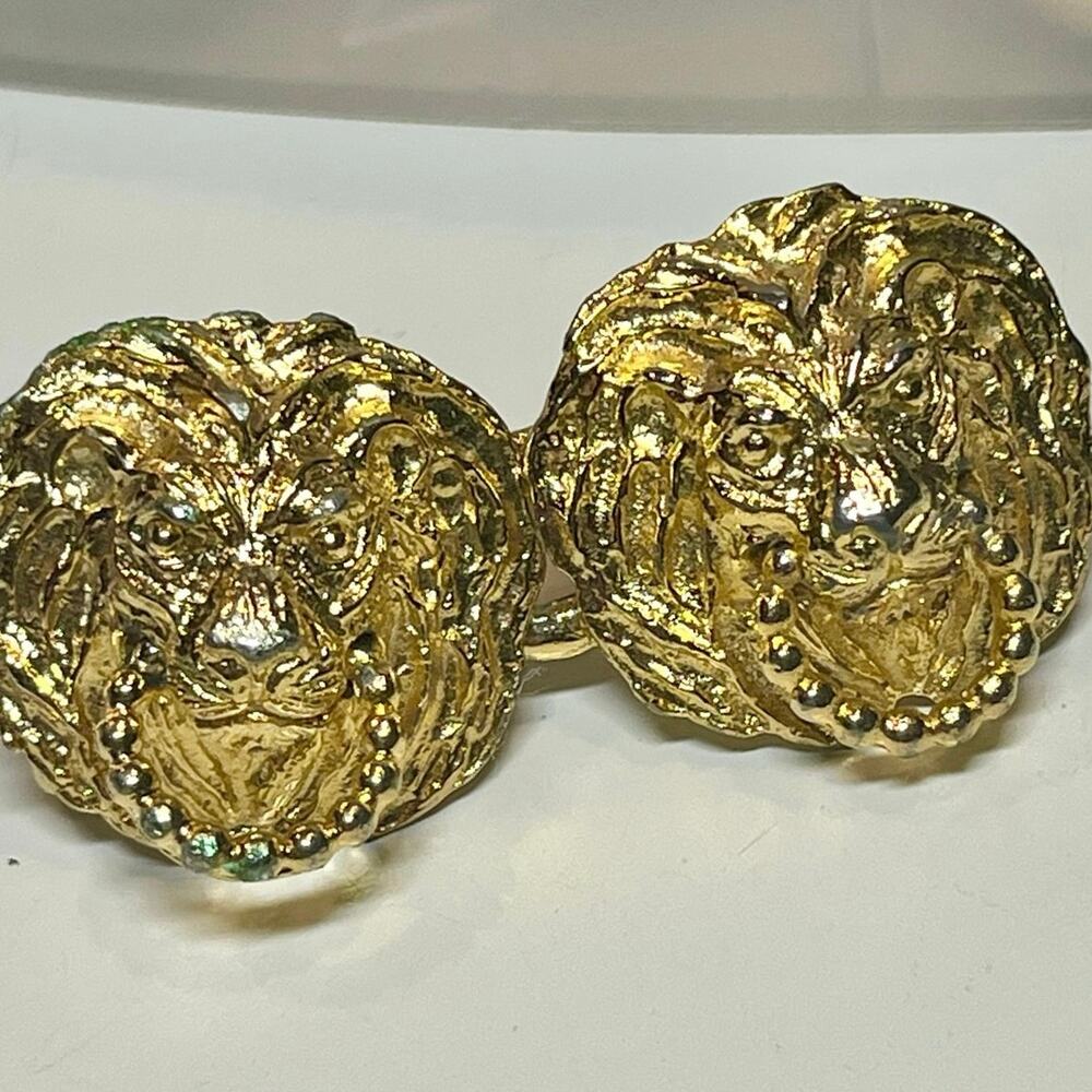 Vintage 1974 Gold Tone Lion Head Ring Belt Buckles - Picture 4 of 9